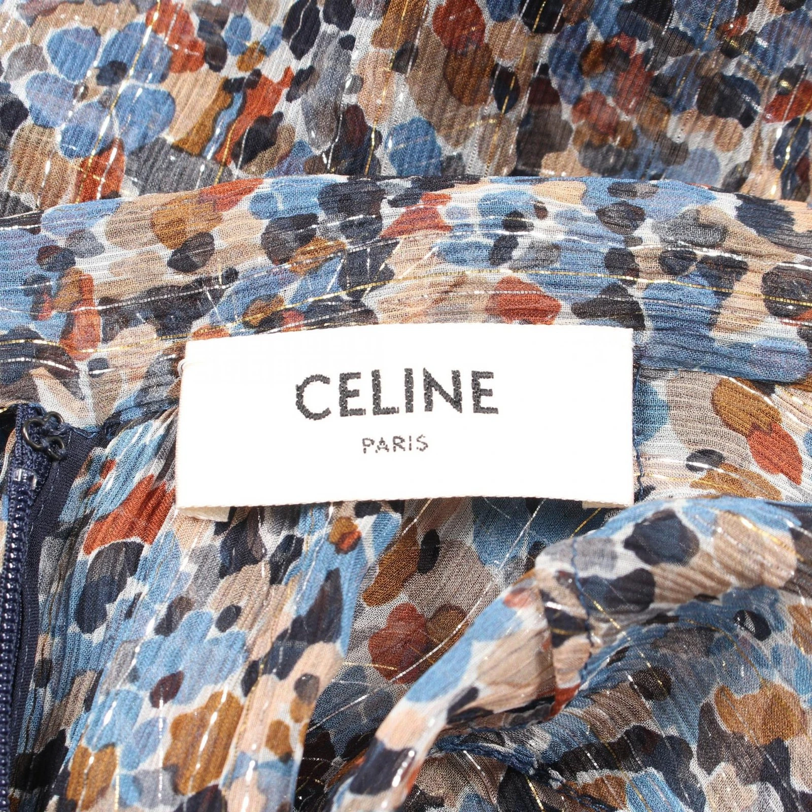 Abito CELINE stampa floreale metallizzato 2R790150K seta blu multicolore #34 usato