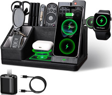 Leather Desk Organizer with Charging Station for Men - Desk or Nightstand Organi