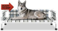 Elevated Raised Outdoor Dog Bed - Cooling Washable Dog Cot with Guardrail, Dura