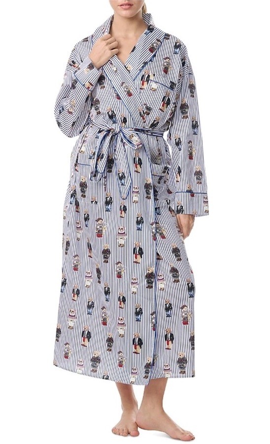 Polo Ralph Lauren Women’s Heritage Iconic Polo Bear Robe Blue Striped Size L/XL