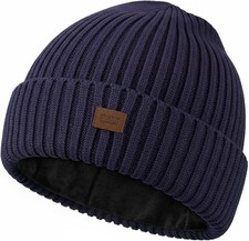 Merino Wool Beanie Hat for Men Women - Thermal Knitted Winter Hat for Large Head