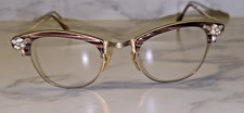 Vtg 1950's Cat Eye Eyeglasses 1/10 12K Glasses 5 1/4 rhinestones ornate SHURON
