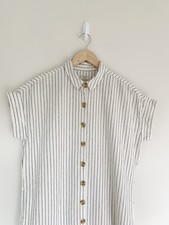 FatFace Linen Cotton Blend Pinstripe Knee Length Dress – Cream & Grey Size UK 10