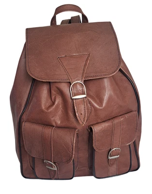 Echt Leder Rucksack 39cm Braun Uni Laptop Rucksack Ziegenleder Wanderrucksack - Bild 1 von 4