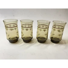 4 Replacement- Vintage Libbey Brown Juice Glass W/ Red And Green Florals: 6 Oz