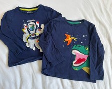 Mini Boden Kids Embroidered Long Sleeved Tees Navy Blue Dinosaur  Space 2-3 Yrs