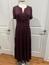 Quince Washable Stretch Silk Tiered Maxi Dress in Wine Tasting Red Size Medium