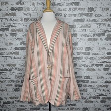 Free People Blazer Womens Small Oversized Relaxed Fit Linen Blend Simply Stripe