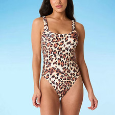 Mynah One Piece Swim Suit Leopard Print Size M 8 10 NEW 84 Retail
