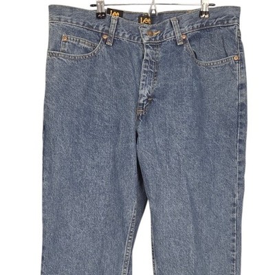 Lee Relaxed Fit Jeans Mens 34x32 Straight Leg Medium Wash Blue Denim Zip Fly NEW