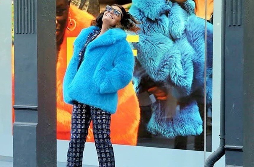 S M DVF Diane von Furstenberg OVERSIZED Blue Faux Fur Jacket S M DVF Diane von Furstenberg OVERSIZED Blue Faux Fur Jacket
