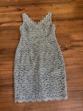 Adrianna Papell Nordstrom Lace Sheath Dress Light Blue Silver Metallic Size 6p