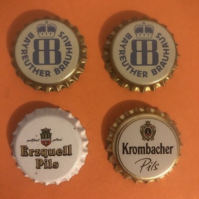 4 Kronkorken von Krombacher, Bayreuther und Erzquell / NEU!!!