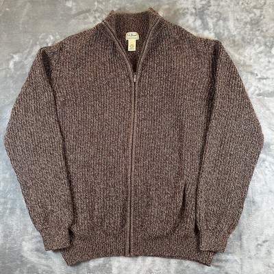 LL Bean Sweater Mens 2XL Tall Brown Ribbed Knit Cotton Button Mock Neck Pullover