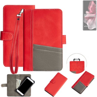 Schutzhülle für Vivo V30e Global rot + grau Wallet Case Bookstyle Hülle
