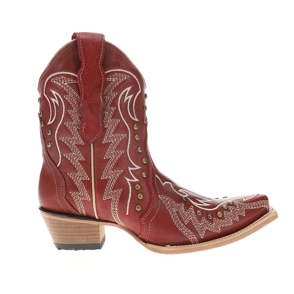 Embroidered Studded Snip Toe Cowgirl Boots for Women in Red