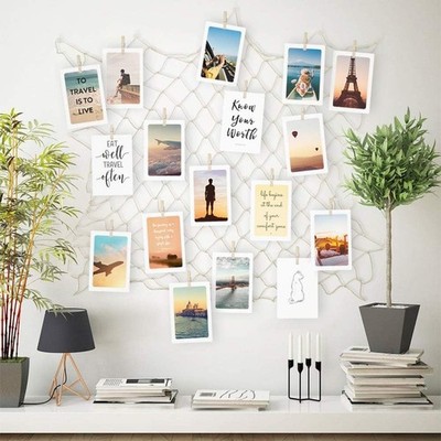 Wanddeko Collage Fischernetz DIY Bilderrahmen 60x60cm inkl. 40 Clips & 10 Nägel