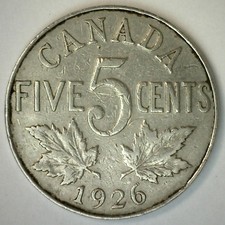 1926 Canada Nickel Far 6 Variety Canadian 5 Cents Coin Circulated 5c