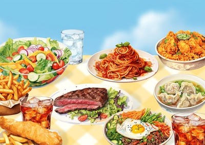 Lebendiges Food Feast Wandkunst für Küchendekor Realistische Kulinaris