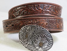 NOCONA western tooled leather belt black 40" by 1 3/8" w