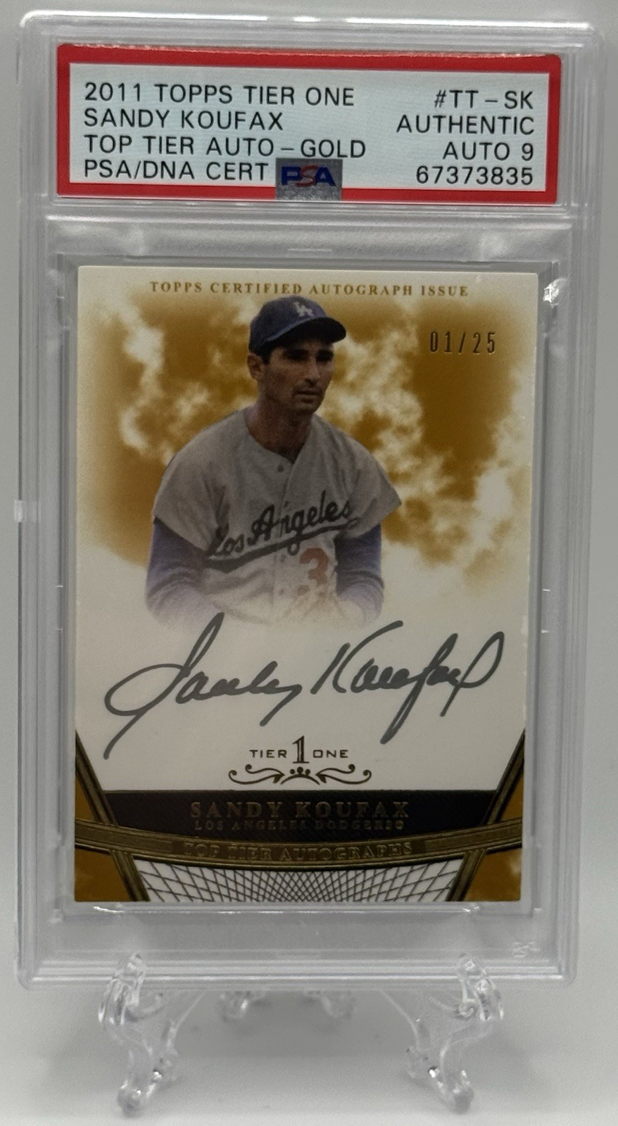 Sandy Koufax 2011 Topps Tier One Top Tier Gold On-Card Auto /25 PSA DNA & Auto 9