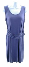 A K A Posh Womens Blue Sleeveless Round Neck Midi Dress Casual Career Business
