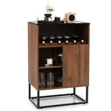 Wine Storage Cabinet Buffet Sideboard w/ Adjustable Shelf & Sliding Door Kitchen