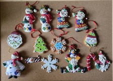 Holiday Variety Set of 14 Polymer Clay Dough Christmas Tree Ornaments Snowmen