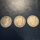 3 Barber Silver Half Dollars, 90% Silver Coins, 1905-s, 1907-o and 1908-d