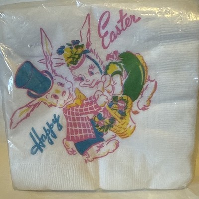 Original Vintage Package Of 24 Tuttle Press Beverage Napkins EASTER Bunnies