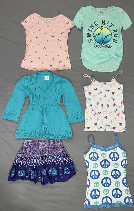 EUC Lot of Justice Tops & Skirt SZ 14-16 Lot of 6 Girls Top & Bottoms SZ L 10-12