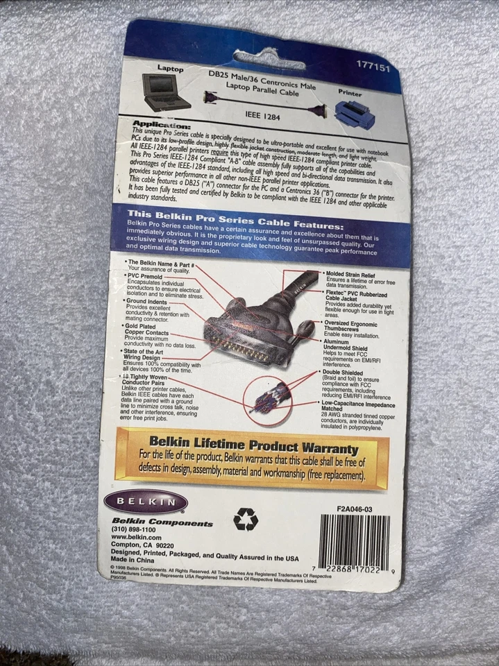 F2A046-03 Belkin Pro Series - IEEE 1284 Parallel A-to-C Printer Cable - 6 ft - Image 2 of 2