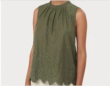 Loft Scalloped Eyelet Shell Size: Med Color: Eucalyptus Leaf Was $54.50