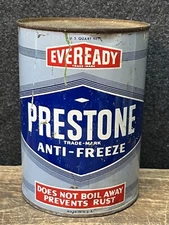 Vtg 1938 Eveready Prestone Anti-Freeze 1 Quart Oil Can FULL Tin Gas & Oil