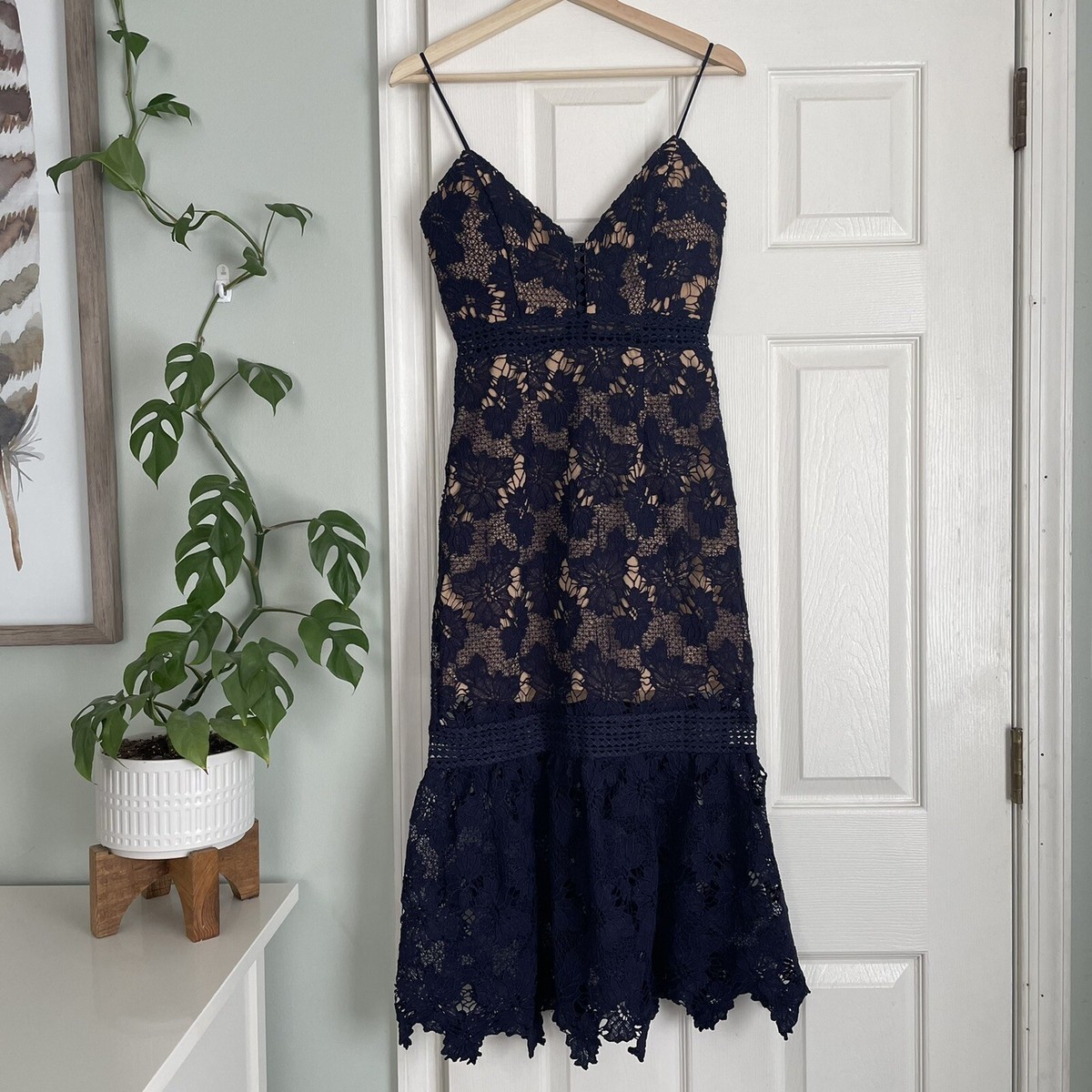 Missguided Navy Blue Lace Criss Cross Midi Dress size 4