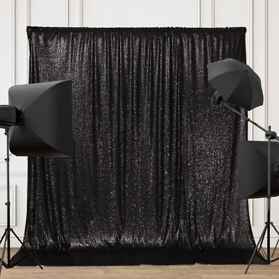 Thick 10x10ft Black Sequin Backdrop Curtain Parties Glitter 10 thumbnail image