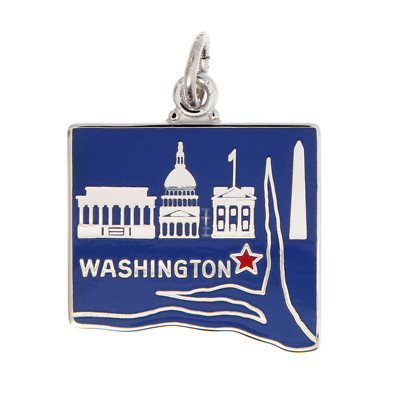 Sterling Silver Blue and Red Enamel Washington, DC Map Charm Pendant