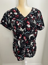 Dr. Seuss Cat in the Hat SUPERSTAR Womens Size Small S Black Medical Scrub Top