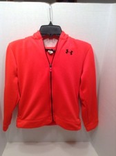 Under Armour Bright Neon Orange Hoodie Youth Large Full Zip Graphic