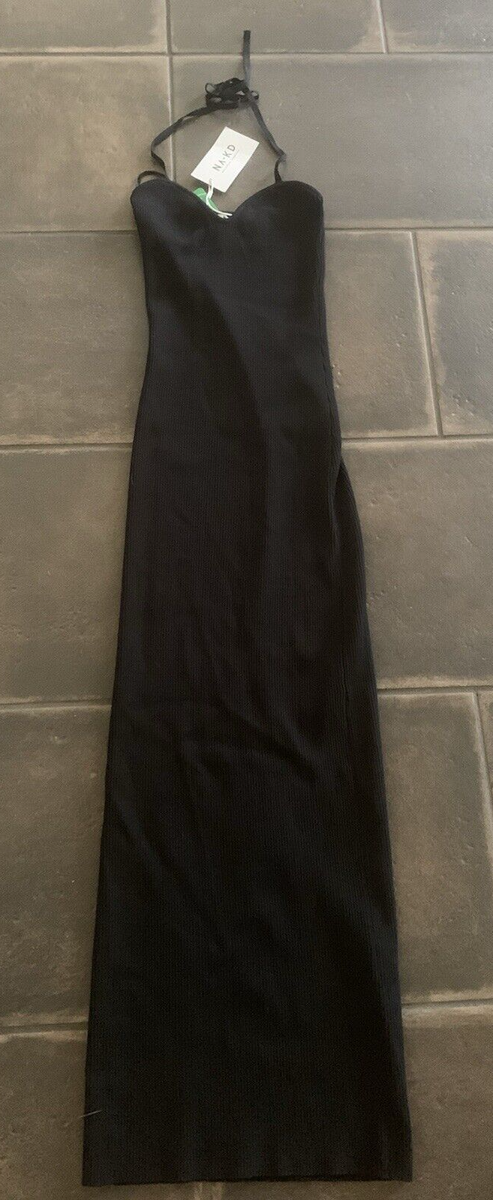 NWT NA-KD Fine Knitted Heart Shaped Midi Dress in Black Size Small $74.99