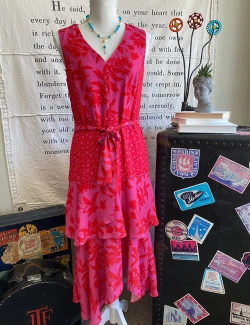 Sam Edelman Pink Coral Floral Tiered Ruffle Midi Dress XS New Wedding Party
