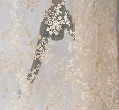 Bridal Dress Costume Lace Tulle Cream Floral Embroidery Wedding