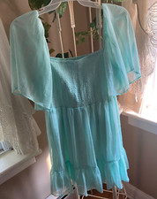 New Cute Coquette Style Dress Smocked Bodice Embroidery Stitching Size LG