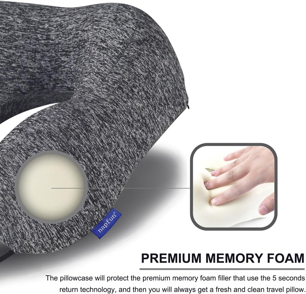 Premium Memory Foam Travel Neck Pillow for Airplane Comfort and Flight Headrest Support