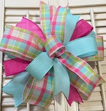 10 " Spring Summer Plaid Floral handmade wired Bow for Wreath Swag  227 C rb