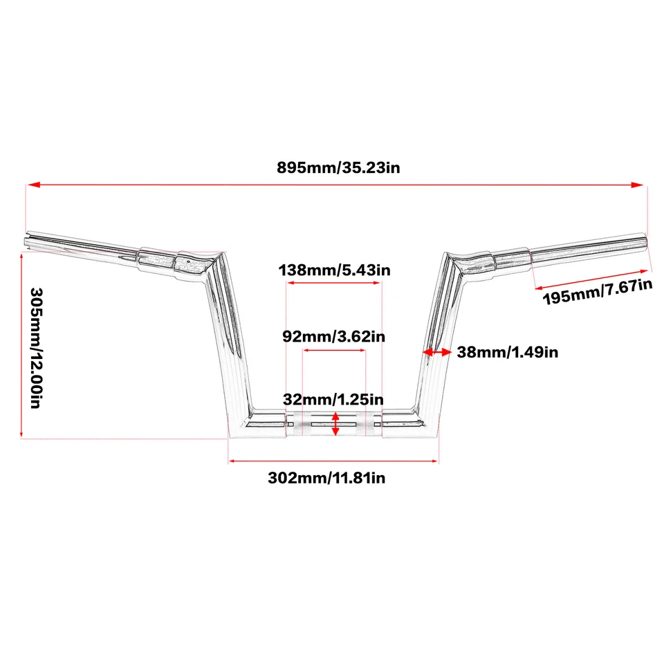 Rise 12" Horn Ape Hanger Handlebars For 2015-2023 Harley Road Glide FLTRX FLTRXS Foto 2 de 4