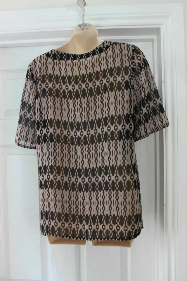 Brown Black Sheer Blouse Size 10 F&F Loose Fit Top Summer Casual Versatile - Image 2 of 4