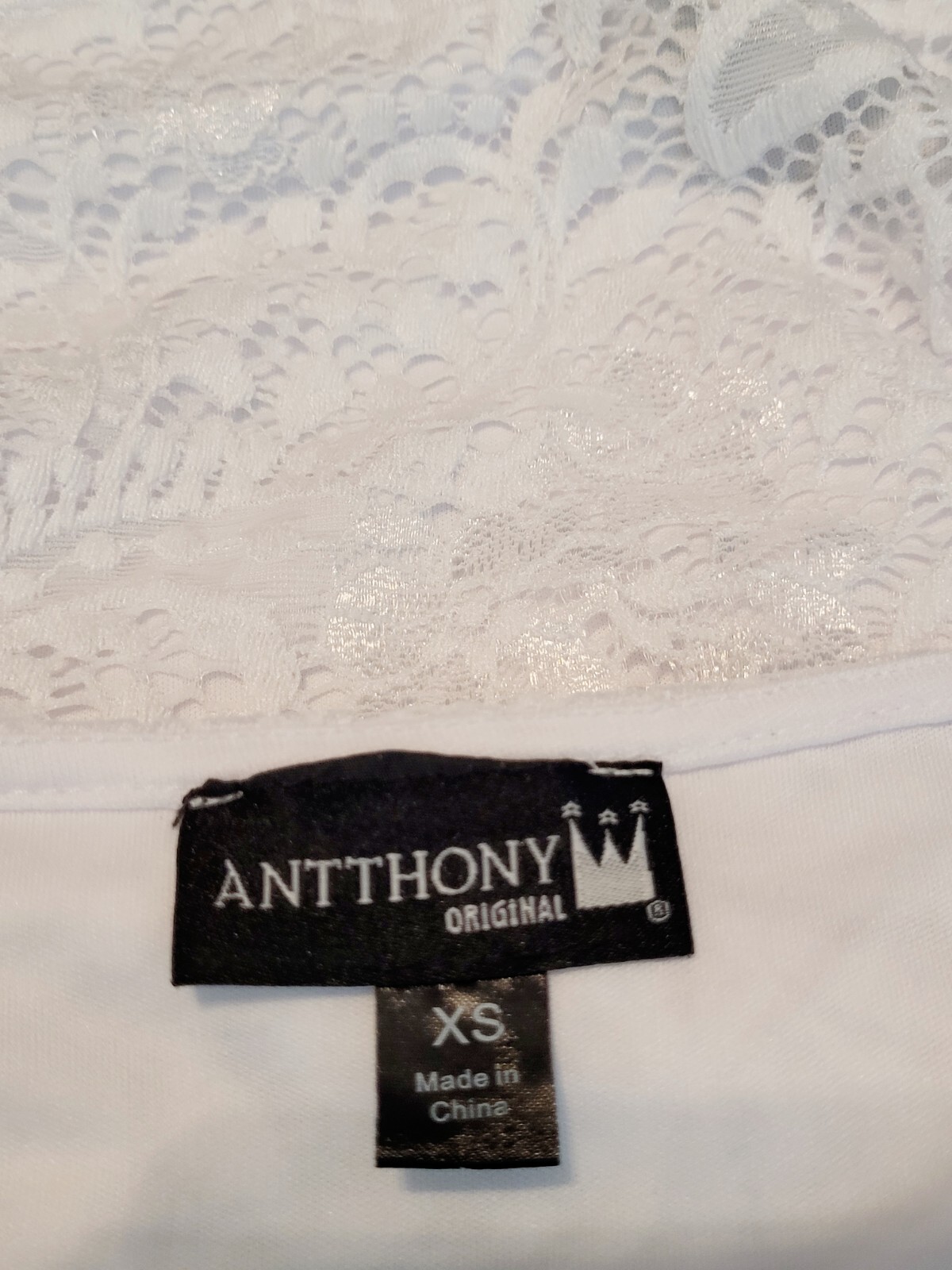 Antthony Originals  Ladies Solid White Lace Blouse Round Neck 3/4 Sleeve Sz XS