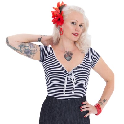 Queen Kerosin Rockabilly Vintage Retro Sailor Top - Born Free Gestreift Anker