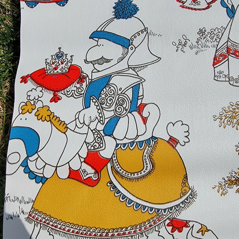 Papel pintado vintage niños 15 yardas años 70 dragón dibujos animados caballero brillante Foto 2 de 4